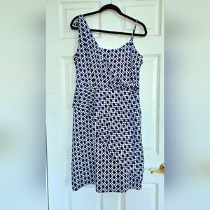 Blue & White Geometric Print Spaghetti Strap Dress